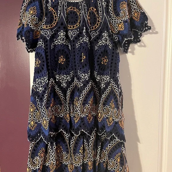 Anthropologie Elegant Navy Blue Embroidered Dress - Picture 5 of 9